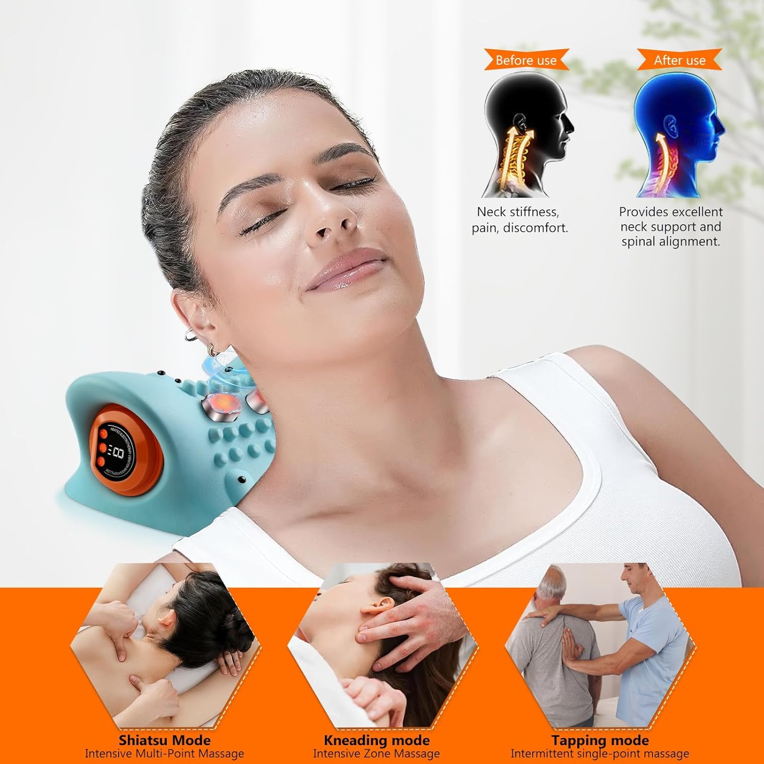 Masseur Cervical Sans Fil - Appareil de Massage Cervicales et Cou avec Chauffage - 6 Vitesses Ajustables & 3 Modes pour Relaxation et Soulagement - 2