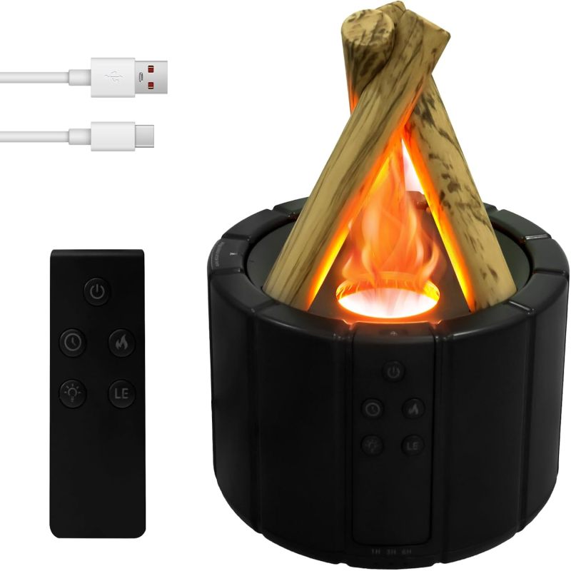 Difusor de llama de hoguera, aceite esencial de hoguera, humidificador de luz de llama con mando a distancia, 250 ml, apagado automático para el hogar