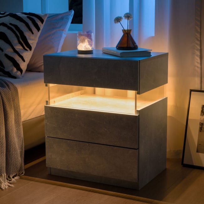 Comodino a LED, comodino con luci, tavolino moderno con 2 cassetti per camera da letto (nero e oro) | Leroy Merlin Comodino a LED, comodino con luci, tavolino moderno con 2 cassetti per camera da letto (nero e oro) | Leroy Merlin