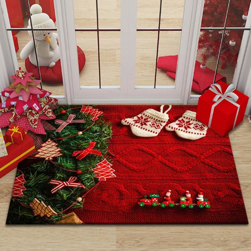 Antypoślizgowa wycieraczka świąteczna 60x90 cm - Dekoracja drzwi wewnętrznych/zewnętrznych - Dekoracyjny dywanik podłogowy na zimę, prezent