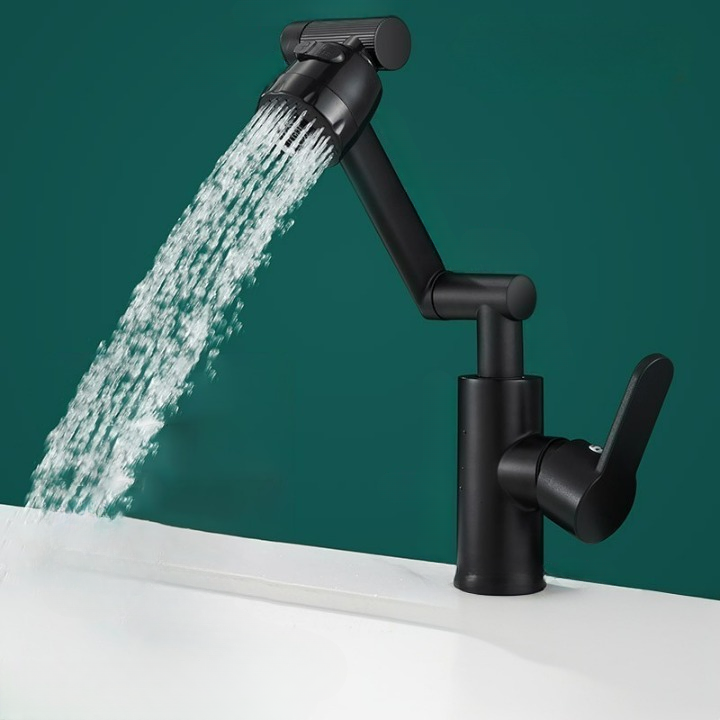 Bateria umywalkowa, bateria do ciepłej i zimnej wody, bateria łazienkowa i umywalkowa, stal nierdzewna, czarna, przewód zasilający 80 cm