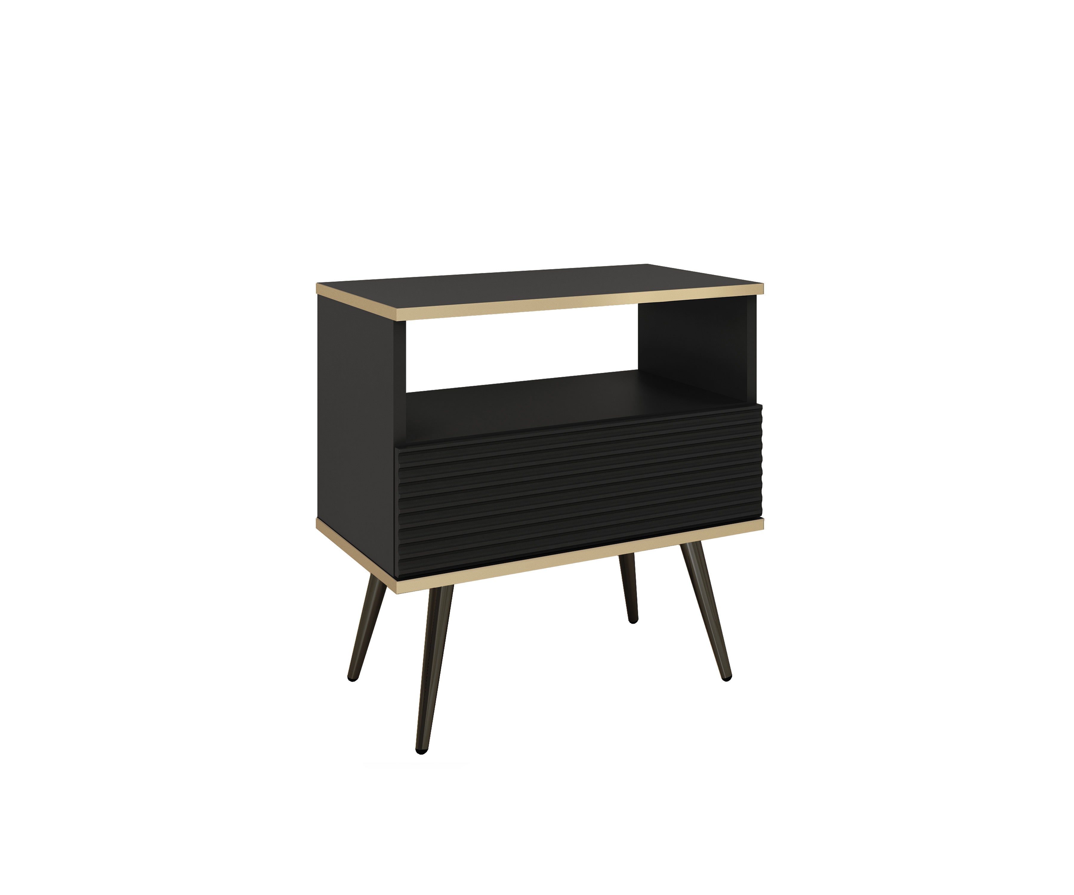 Szafka Nocna w stylu glamour w kolorze czarnym z nóżkami czarnymi, 54 x 59 x 39
