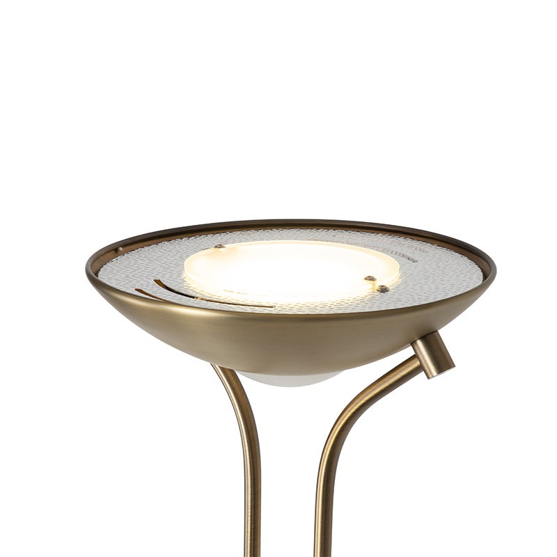 Qazqa classic-antique lampadaire uplighter avec bras de lecture - Diva - bronze, led intégrée 23w incluse, Integrated led, 2000k - 6