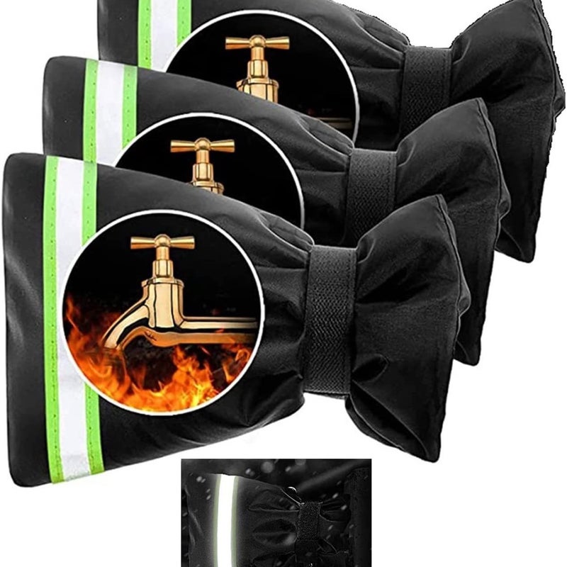 Zestaw 3 osłon na kran, osłona izolacyjna na kran, osłona na kran z odblaskowym paskiem na zimę i śnieg (czarna)