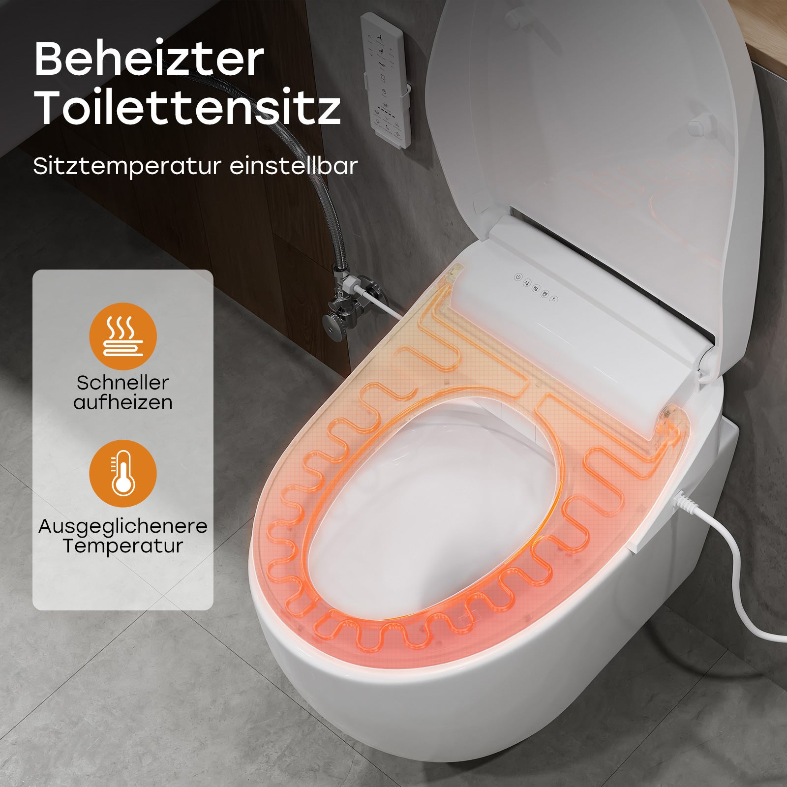 Siège de toilette intelligent, bidet électrique avec télécommande, veilleuse, chauffage du siège et séchage à l'air chaud HOROW - 11