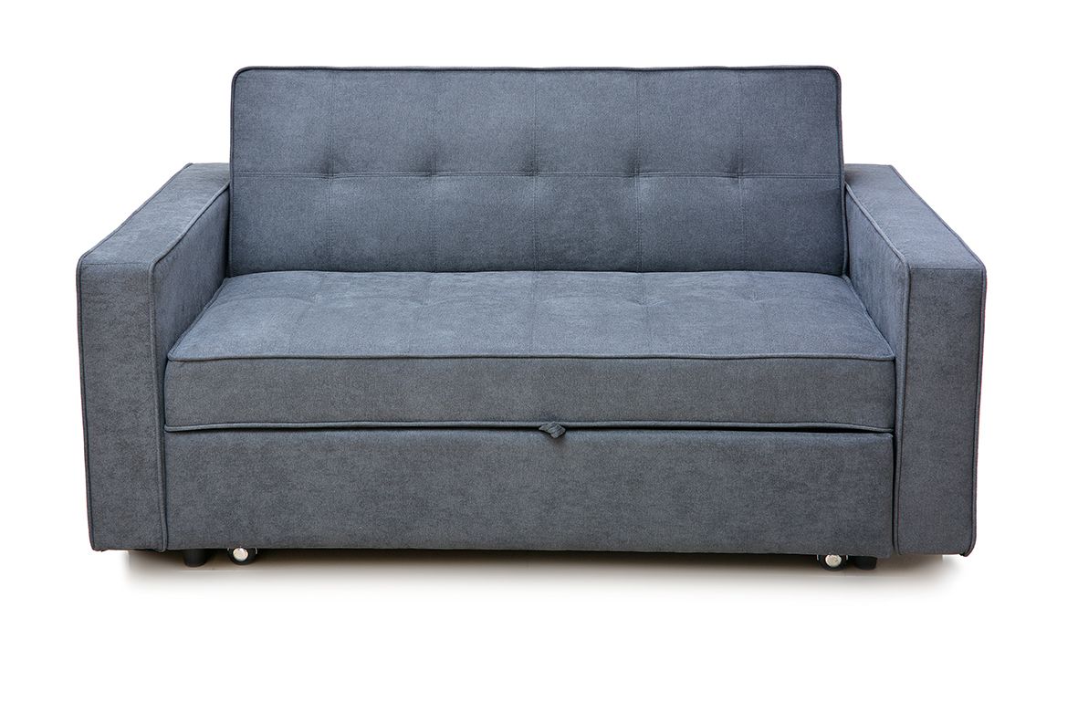 Sofá cama 2 plazas con reposabrazos – convertible en cama con sistema de arrastre, tapizado gris moderno – 167x90x96,5 cm