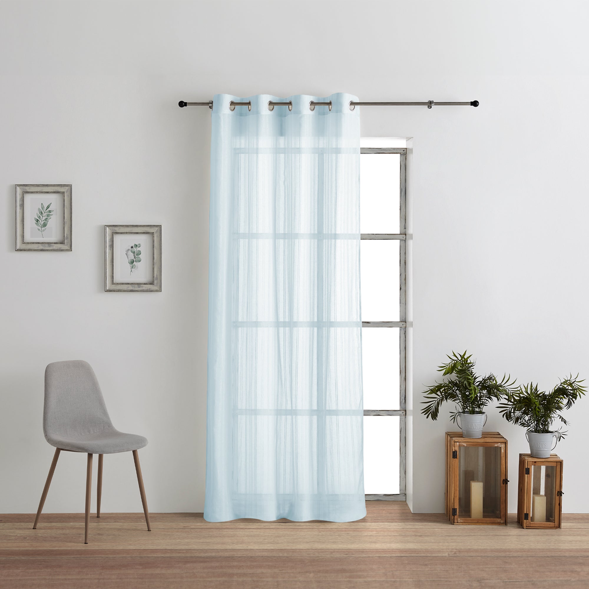 Cortina rayas visillo translucidas anillas metal. Color Azul 140x260 cm ...