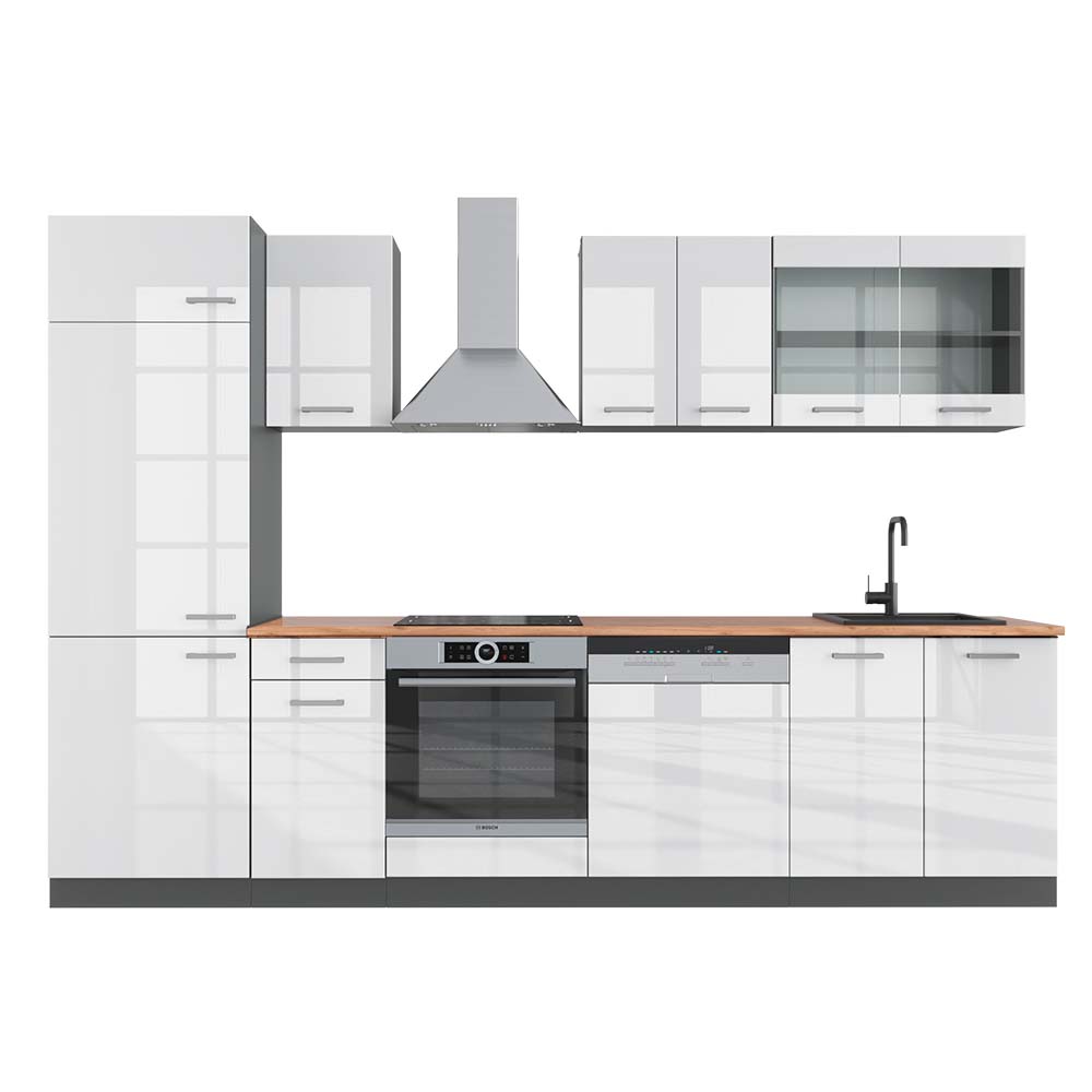Vicco Aneks kuchenny R-Line, Biały wysoki połysk/antracyt, 300 cm , BP Dąb