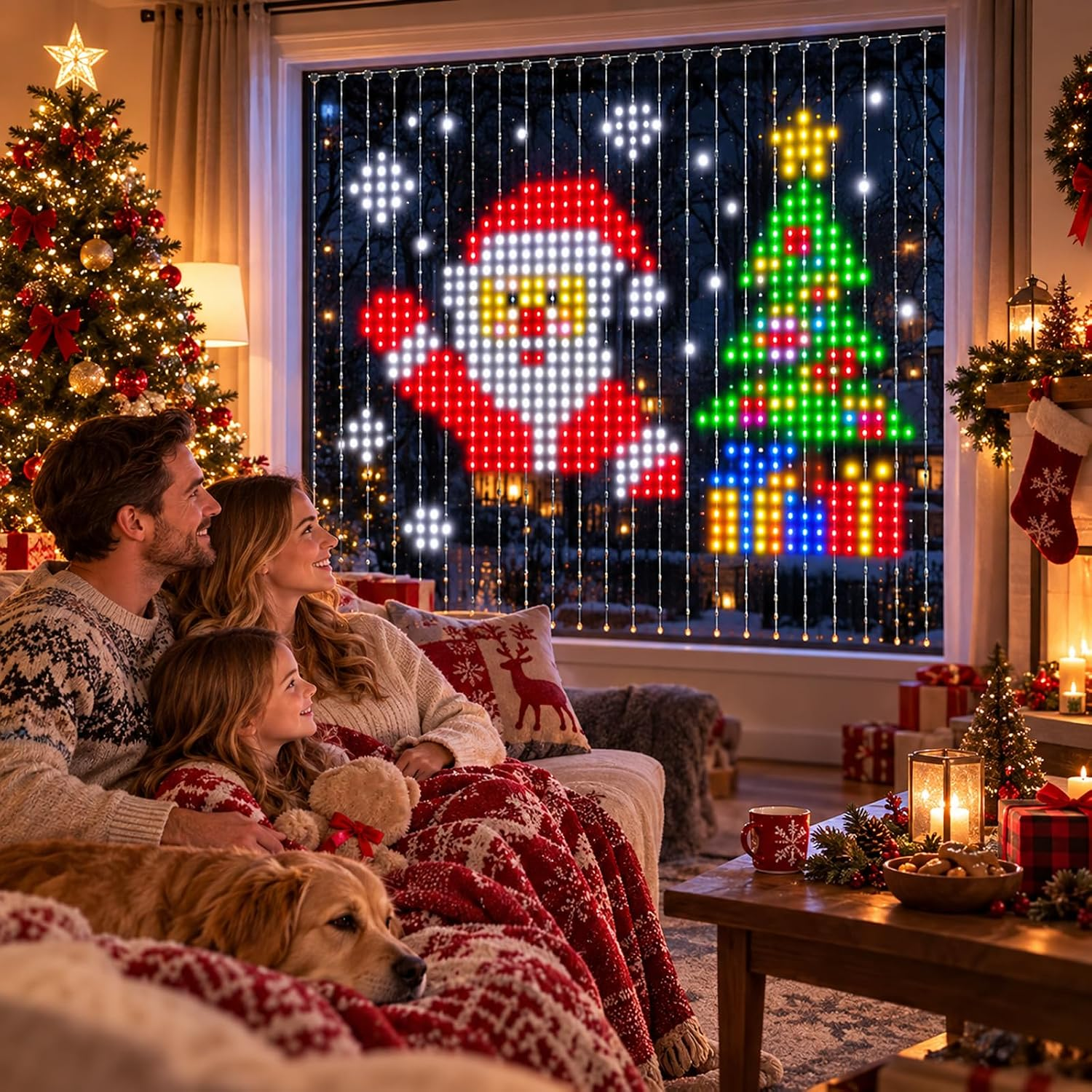 Cortina de luces LED navideñas inteligentes con animación y mando a ...