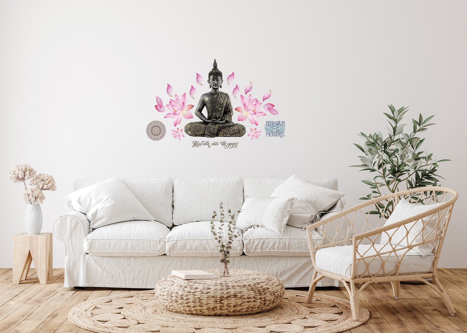 Autocolante de parede estátua de Buda cinzento e rosa - 42.5 x 65 cm ...