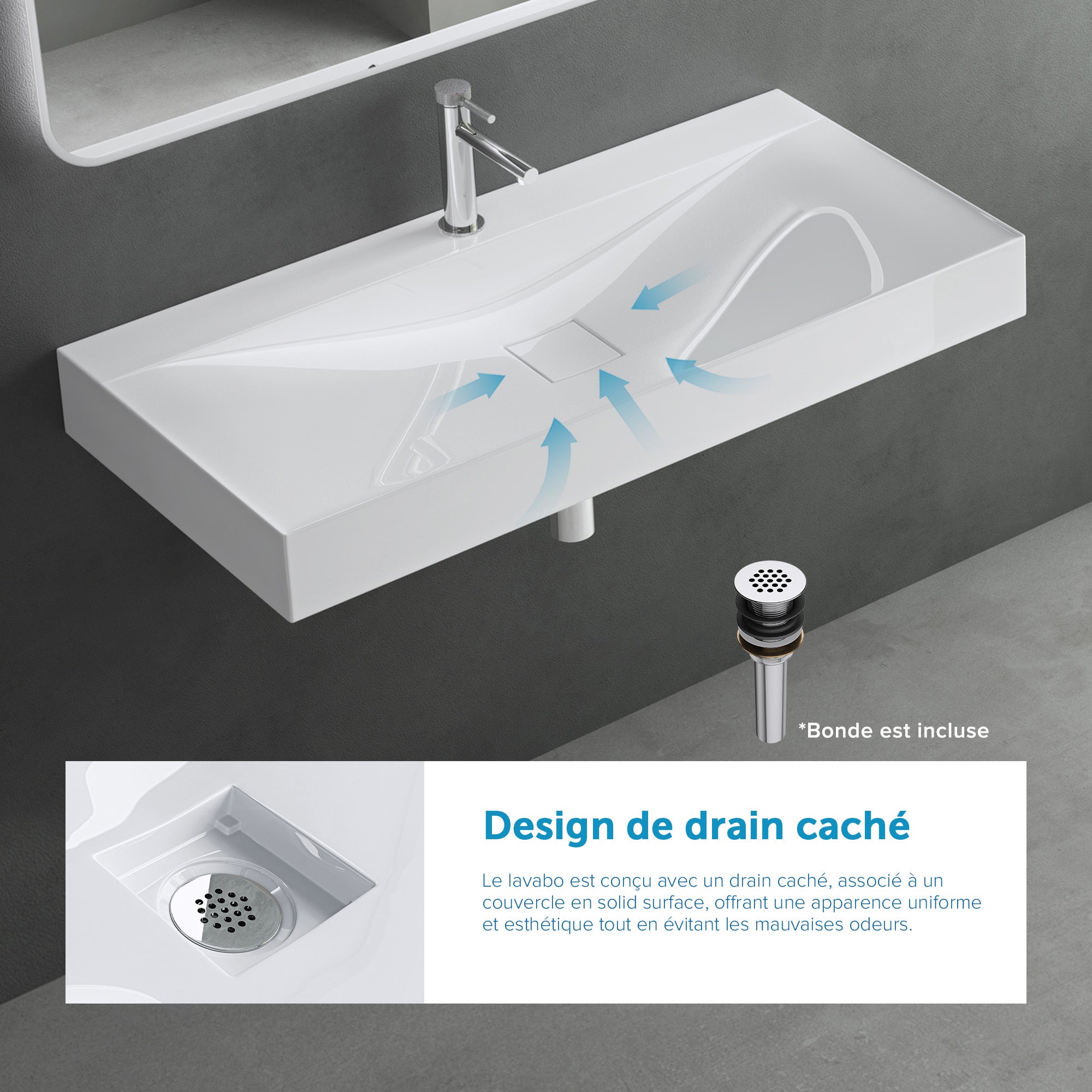 doporro Vasque à Poser 120cm Lavabo Suspendu Blanc Colossum810 Fonte Minérale Solid Surface 120x48x12cm - 3
