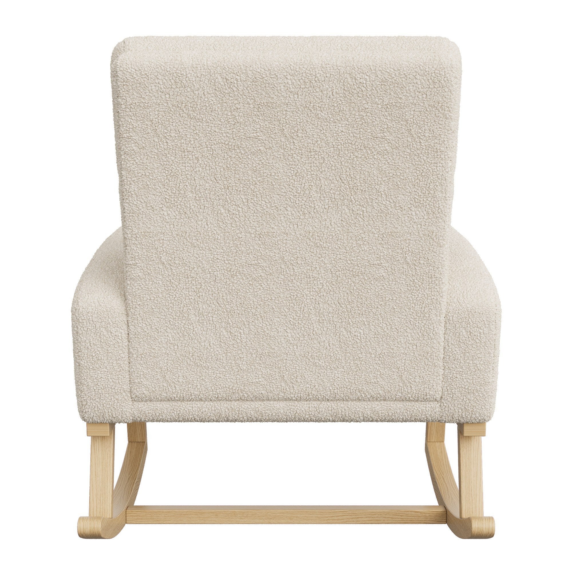 Fauteuil à Bascule - 87x79x69cm - avec Poches Latérales et Bois Massif - Confort Ergonomique - en Polaire Teddy Beige - 9