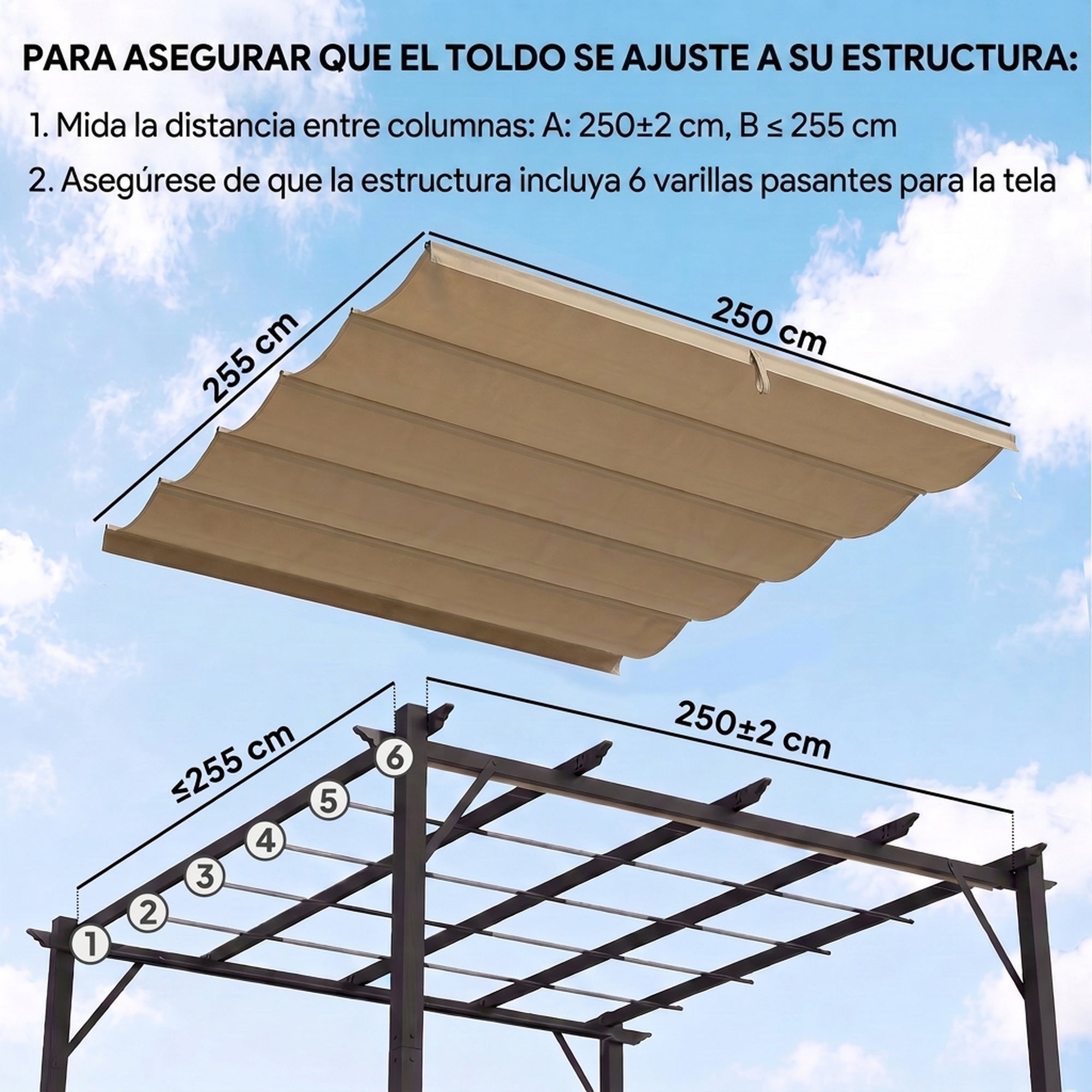 Techo de Pérgola Outsunny Poliéster Pardo 250x255x6 cm - 4