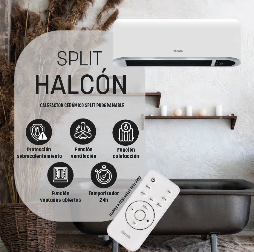 Fácula - Split Cerâmico Programável Halcón | 1000/2000w | Ventilação+Aquecimento | Prog diária/sem | Controle remoto - 8