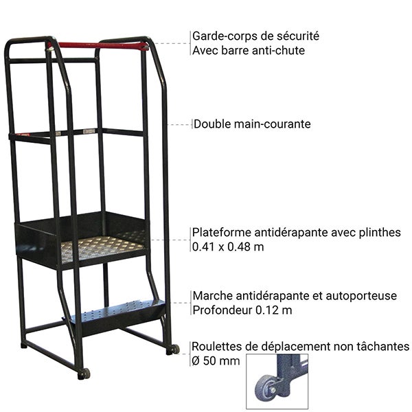Escabeau 2 marches pour rayonnage - Hauteur de travail max. 2.51m - 830008727 - 3