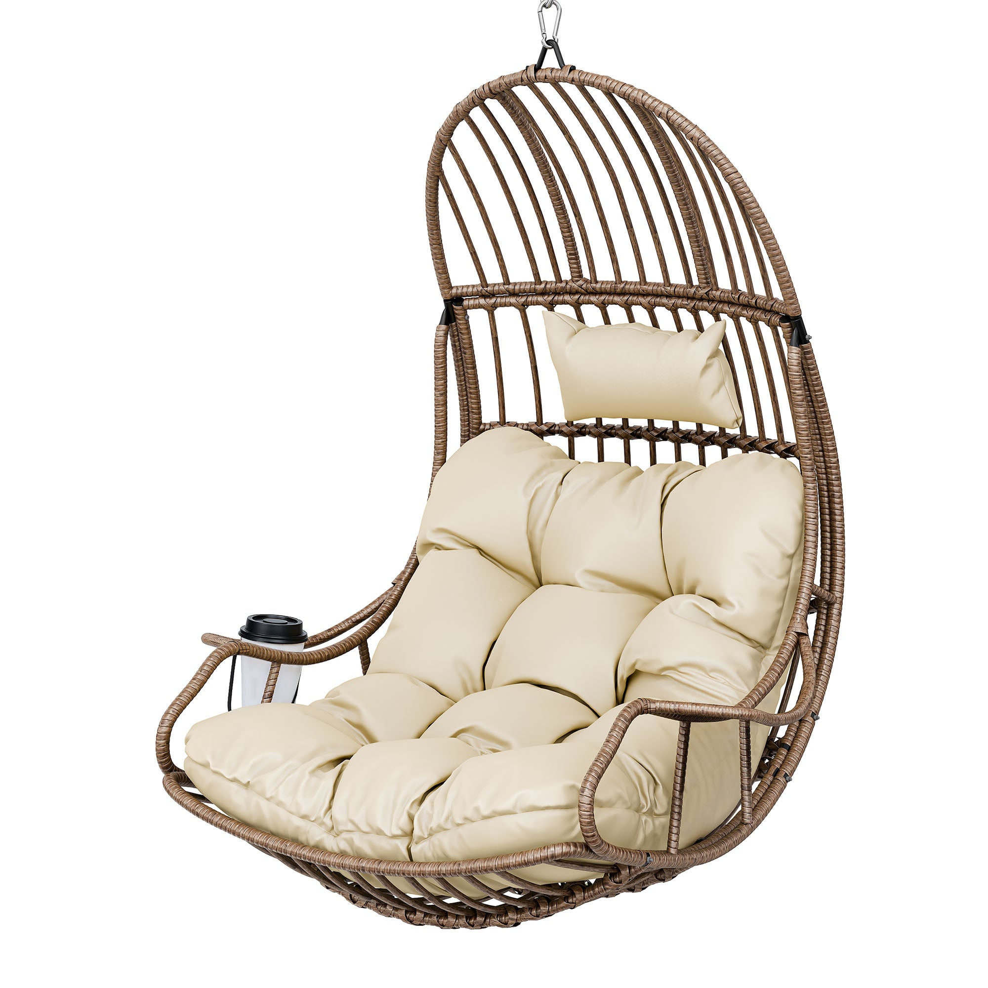 YITAHOME Fauteuil suspendu suspendu en forme d'œuf, charge maximale 150 kg, avec coussin et porte-gobelet - 3