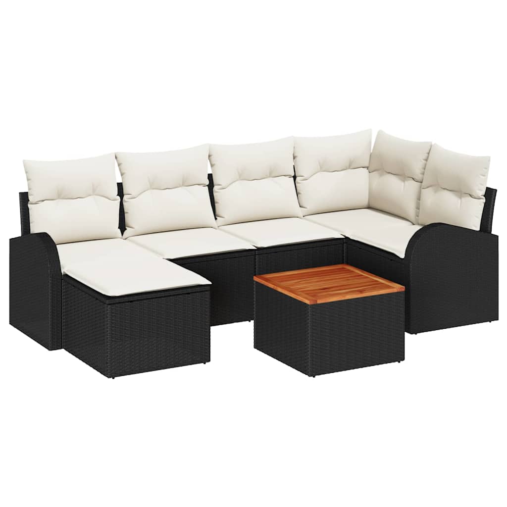 Zestaw Sof na Ogród z poduszką 7 pcs Czarny polirattan vidaXL
