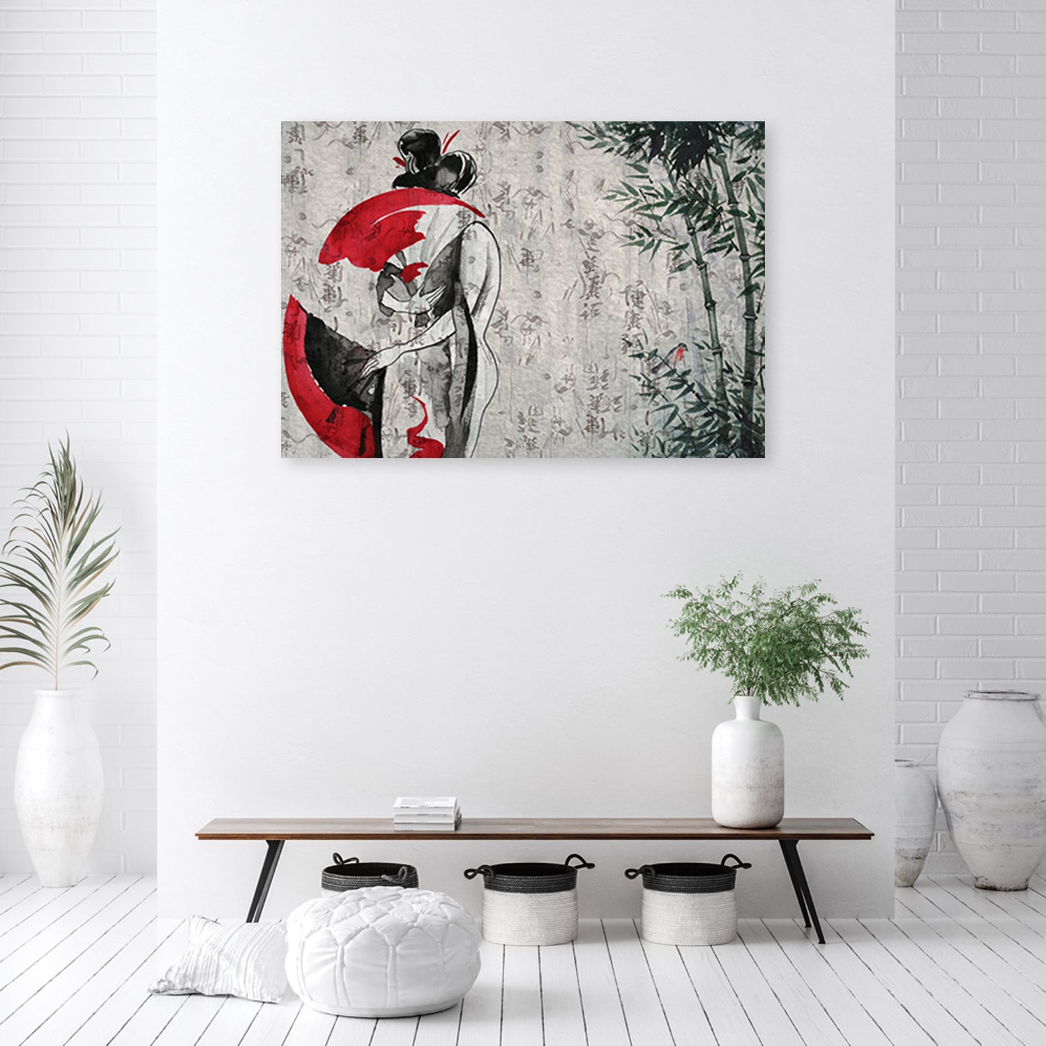 Obraz na płótnie, Japońska gejsza z wachlarzem 60x40