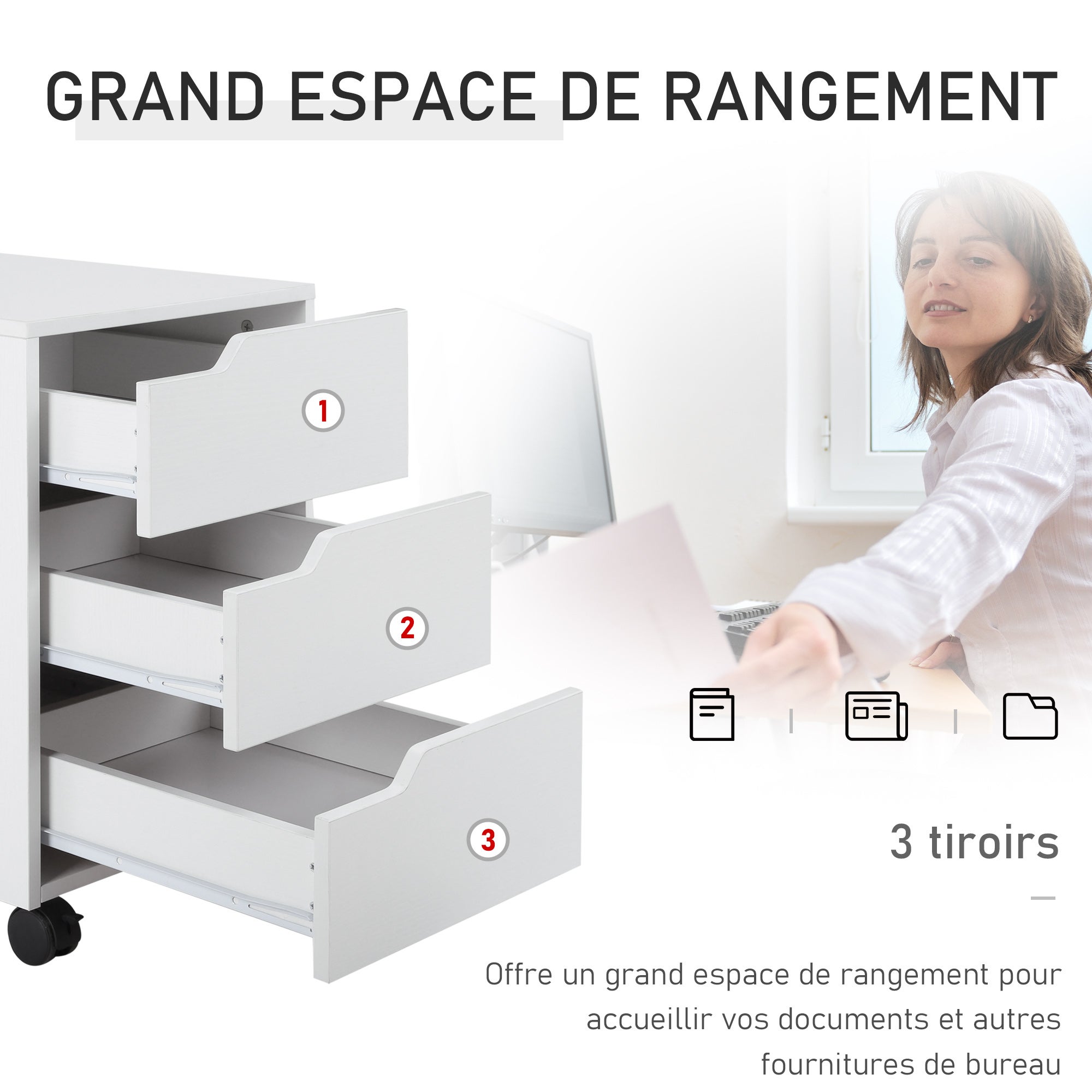 caisson de bureau MDF HOMCOM - 4