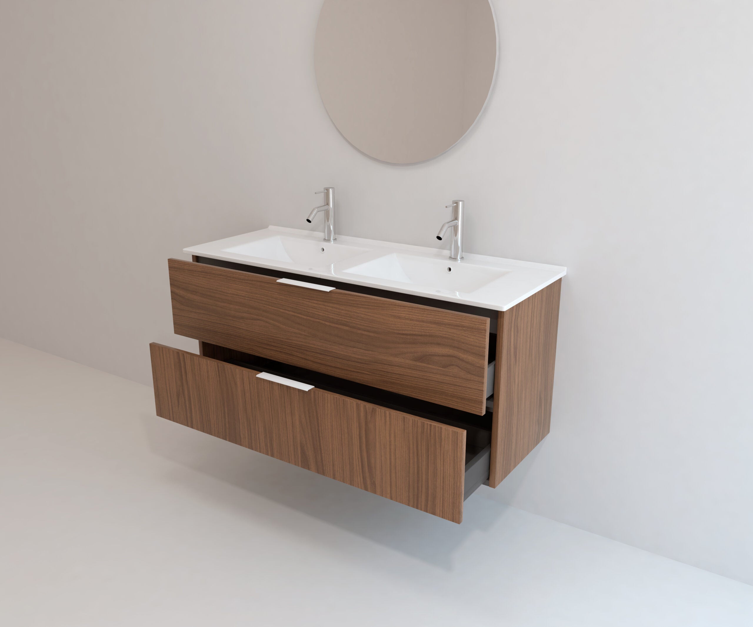Ensemble de meubles de salle de bain Mapau SAVART, noyer, 120 cm + double vasque + miroir rond - 2