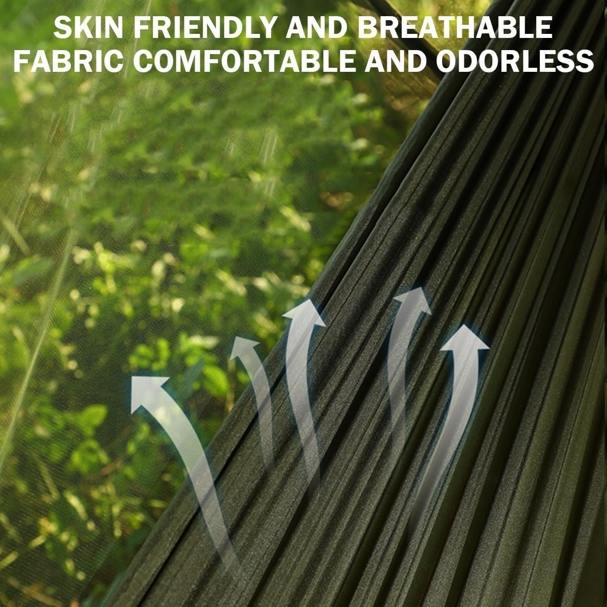 Hamak z moskitierą, wyposażony w 2 karabińczyki i 2 mocne paski, 260*140cm, kolor zielony wojskowy