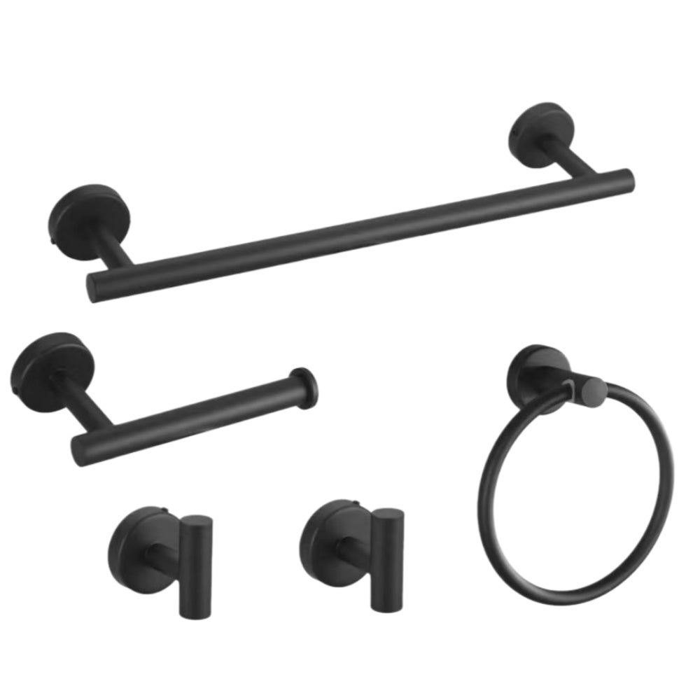 Zestaw 5 akcesoriów łazienkowych, czarny wieszak na ręczniki ze stali nierdzewnej, zestaw akcesoriów łazienkowych