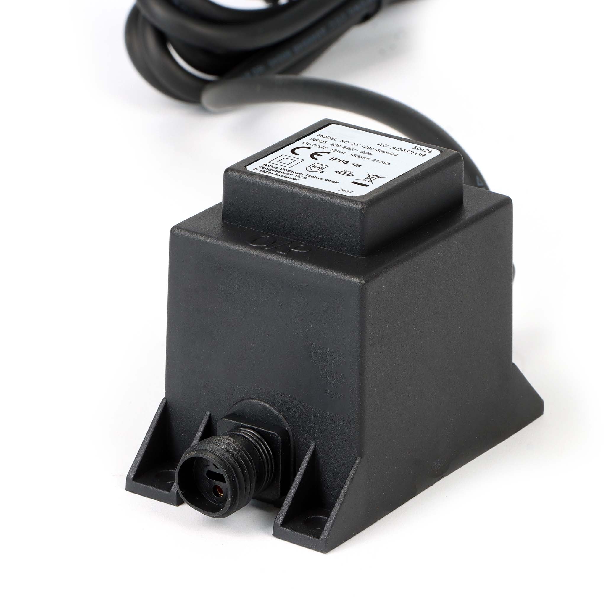 Transformateur 230 V en 12 V – 81 x 50 x 63 mm – 1800 mA 21,6 VA AC/AC – IP68 – Adapteur de Réseau Jebao avec Raccord vissé, 2 pôles –… Wiltec - 5