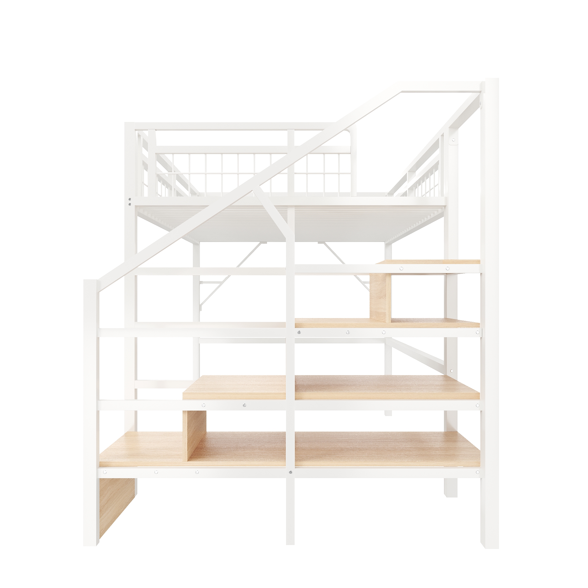 Lit Mezzanine 140x200cm avec LED, Escalier de Rangement, Lit superposé enfant avec Espace Libre Aménageable en Dessous, Cader Métal Blanc,sans Matelas - 7