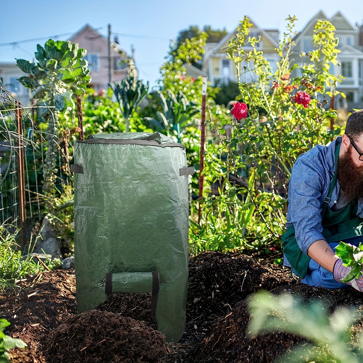Sac compost monobloc, pour déchets verts, avec fenêtre, fermeture
