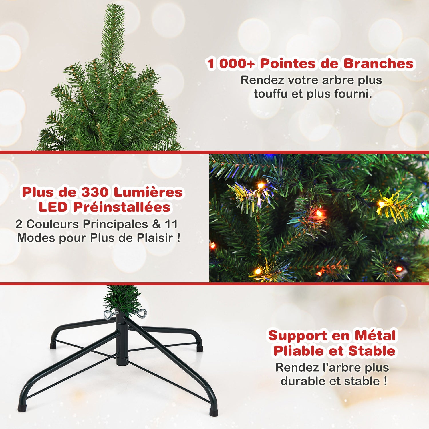Albero di Natale Automatico 180 cm, Illuminato a 350 LED Incorporate, 1000 Rami Folti in PVC, Base Pieghevole in Ferro, Montaggio Facile - 5