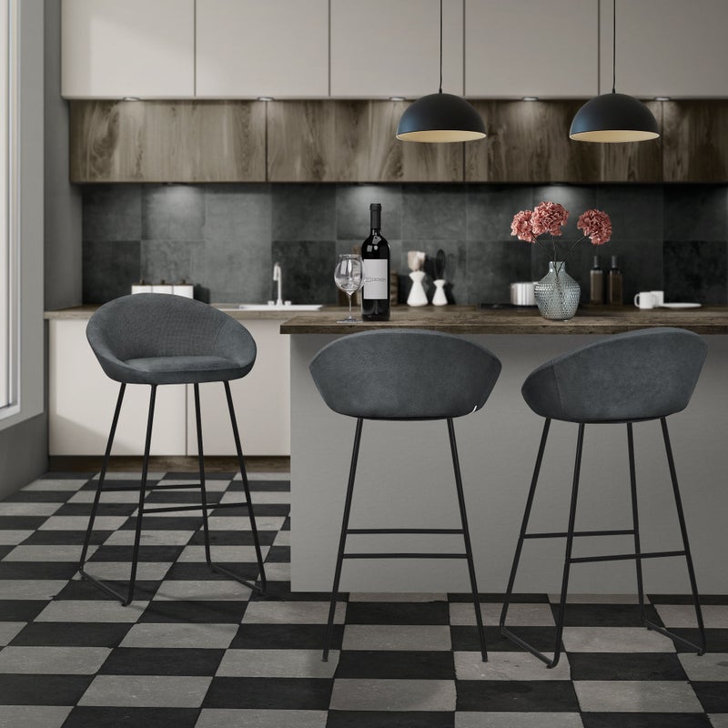 ML-Design zestaw 2 hokerów barowych antracyt 75cm tapicerowanych wygodne ergonomiczne krzesła z oparciem i podnóżkiem metalowa konstrukcja