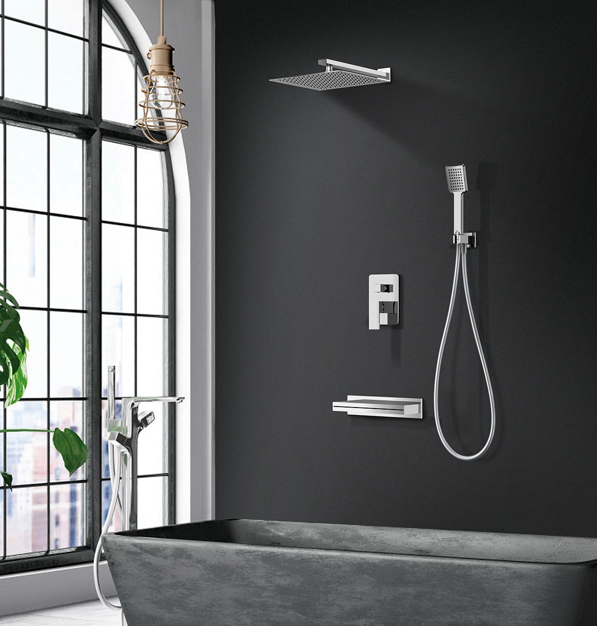 Colonne de Douche AuraLum Noir Sans Mitigeur Système de Douche avec Douchette à Main et Tête