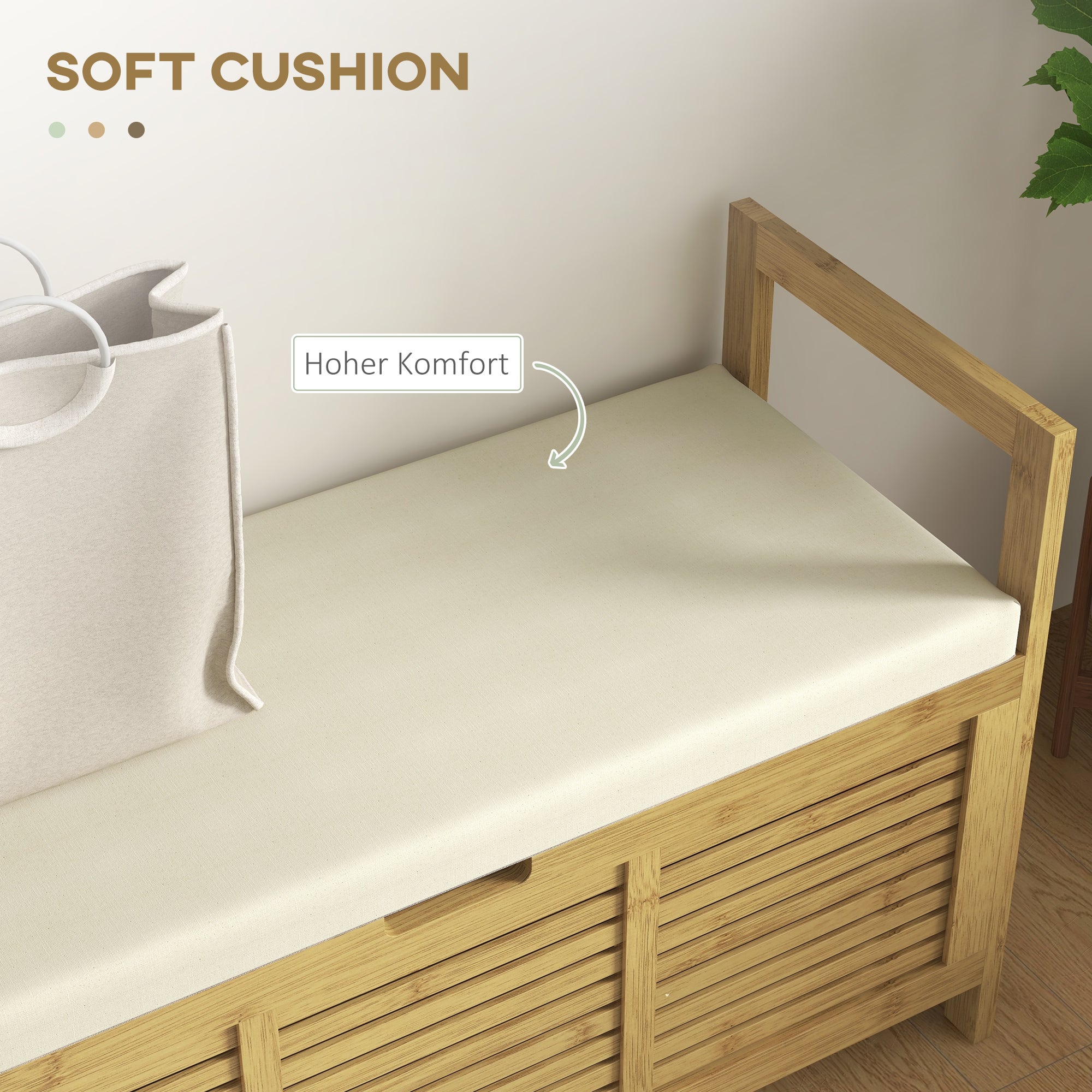 Banc à chaussures avec coffre et rangement, en bambou, siège confortable avec coussin pour entrée et couloir, 100x40x60 cm - 5