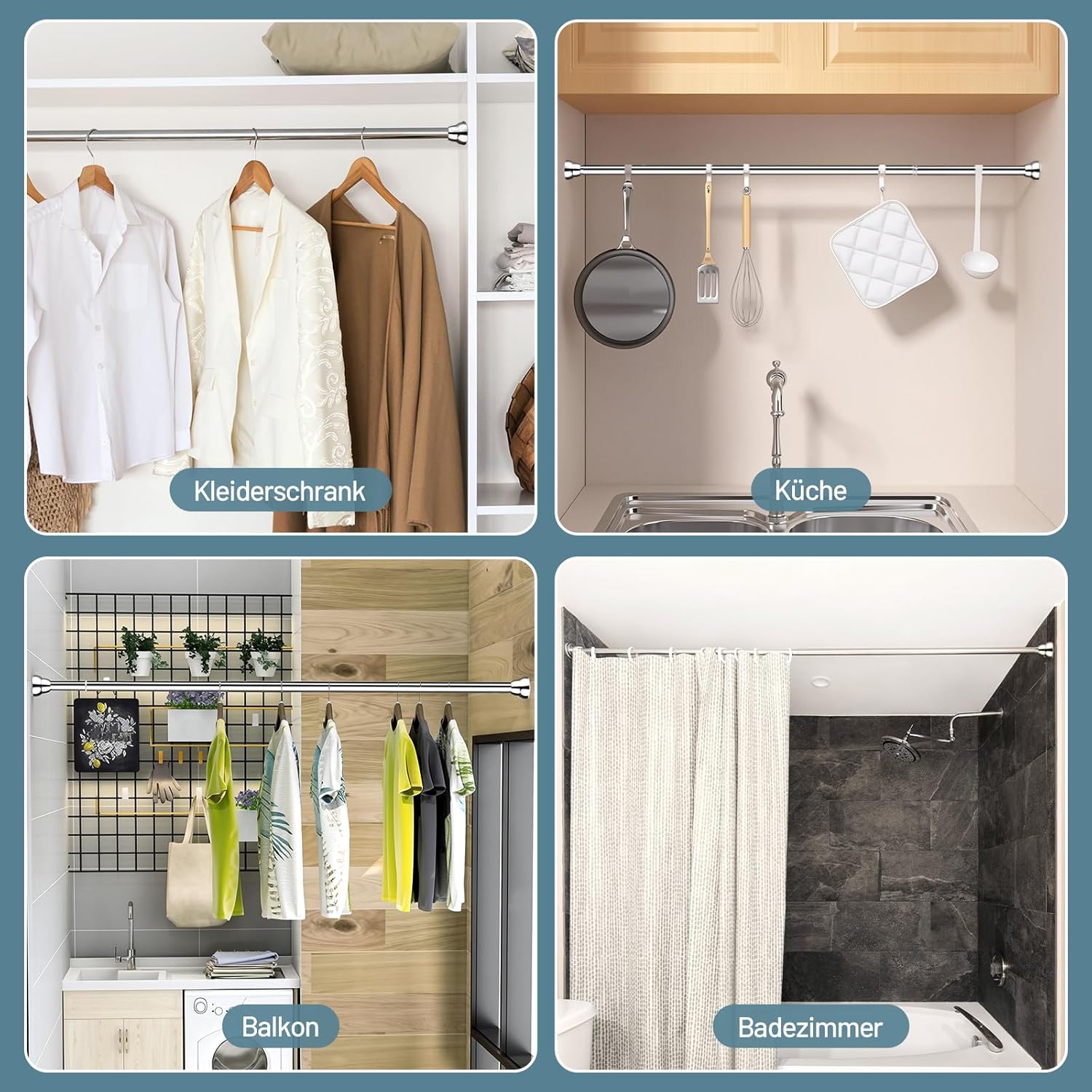 Tringle à vêtements réglable sans perçage - Extensible - En acier inoxydable - Pour douche, balcon, salle de bain - 35 cm à 50 cm - 7