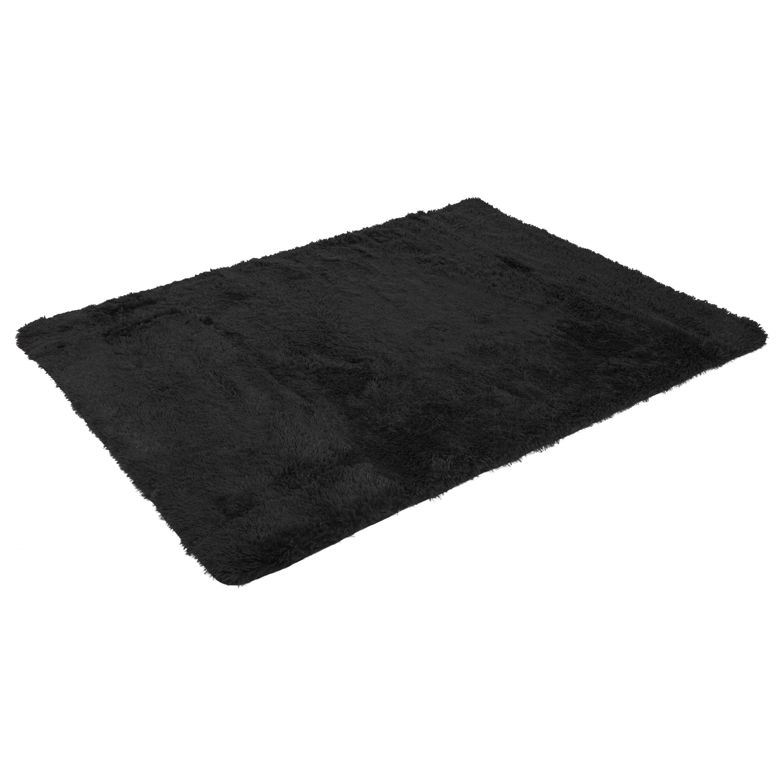 Alfombra hwc-f69, alfombra de moqueta de pelo alto y pelo largo, tejido/textil suave y esponjoso 230x160cm ~ negro