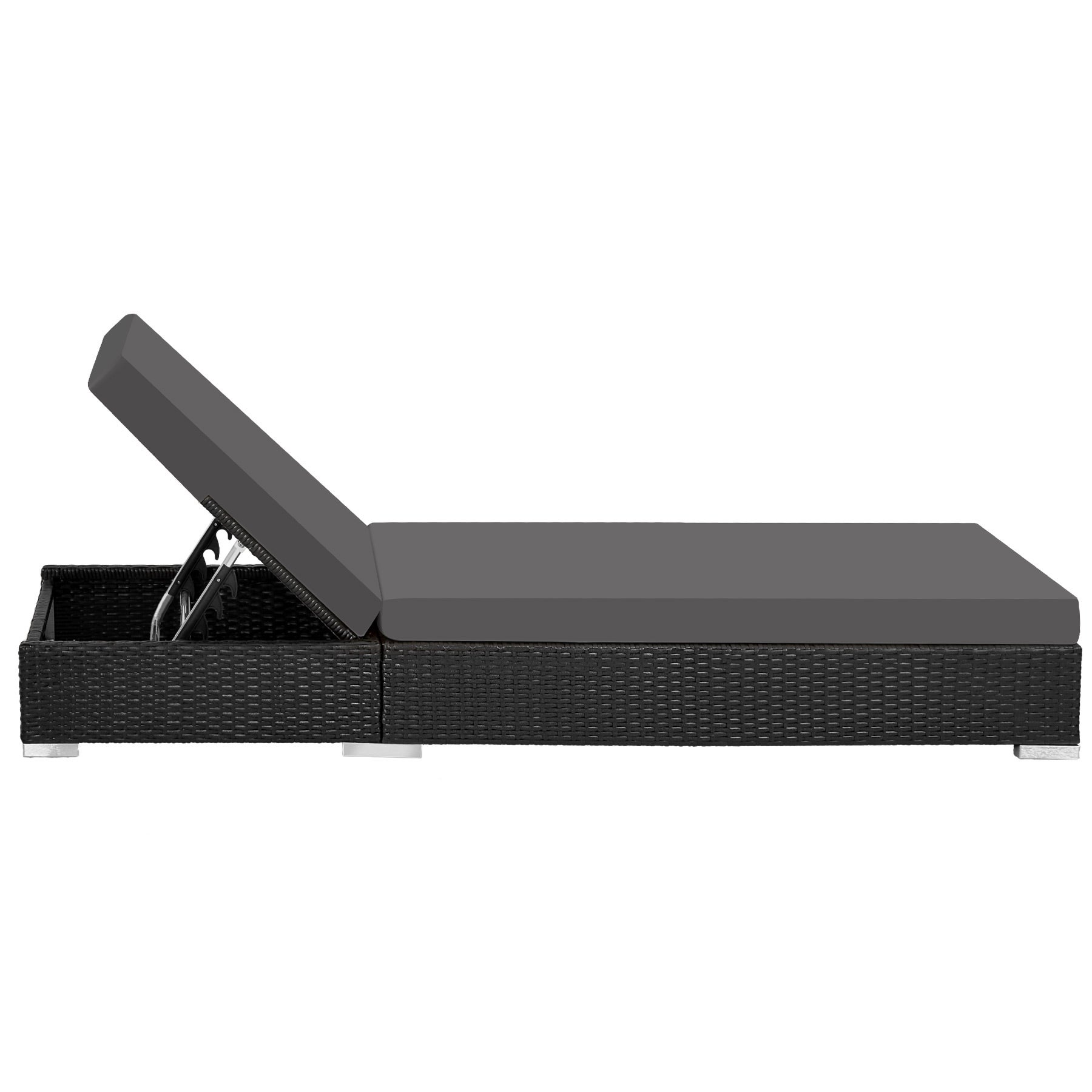 Set di 2 lettini prendisole in rattan resina intrecciata e alluminio con copertura protettiva e tavolo, nero, TECTAKE - 6