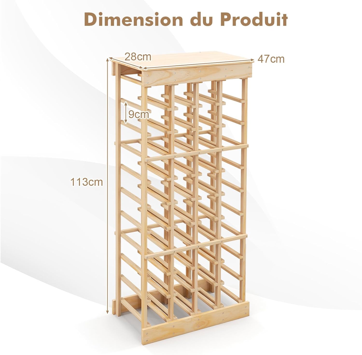 Portabottiglie di Vino, Scaffale per 40 Bottiglie di Vino in Legno di Pino, Cantinetta Porta Vino, 113 x 47 x 28 cm (Senza Traversa) - 4