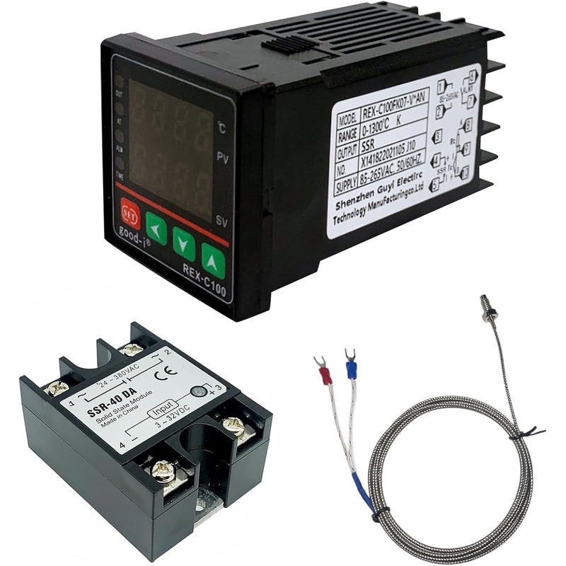 Cyfrowy regulator temperatury REX-C100, 0 ℃ ~ 1300 ℃ Alarm PID Zestawy Cyfrowy Inteligentny Termostat Wyjście przekaźnikowe z termoparą typu K