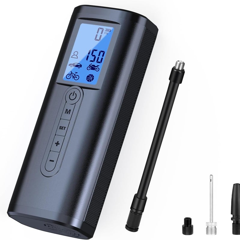 AP2-P Pompka do opon samochodowych i powerbank (2 w 1) 150 PSI Mini przenośny kompresor powietrza do samochodu, roweru i roweru z automatycznym wyłącz