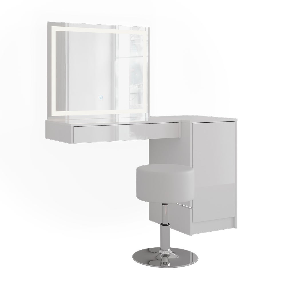 Vicco Stół do toalety Sherry, Biały/biały wysoki połysk, 120 cm 4 części