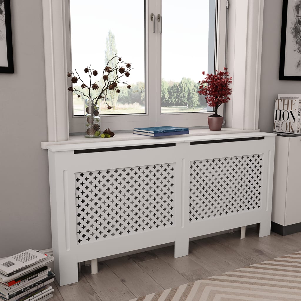 WOHNLING Cache-radiateur Design WL5.745 Laqué Blanc Mat 112x82x19 Cm - Couvercle Chauffage Lattes Bois