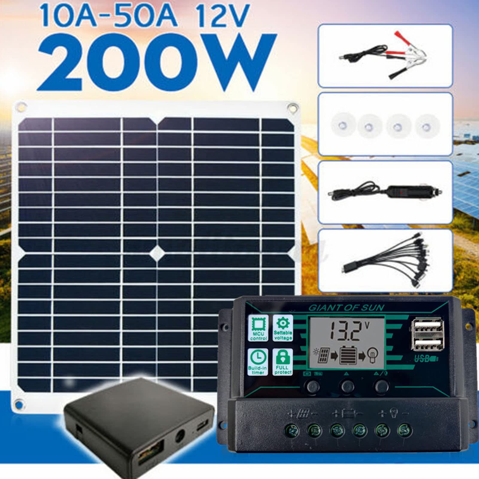 Panneau solaire portable, kit de panneau solaire 200 W 12 V en silicium monocristallin - 4
