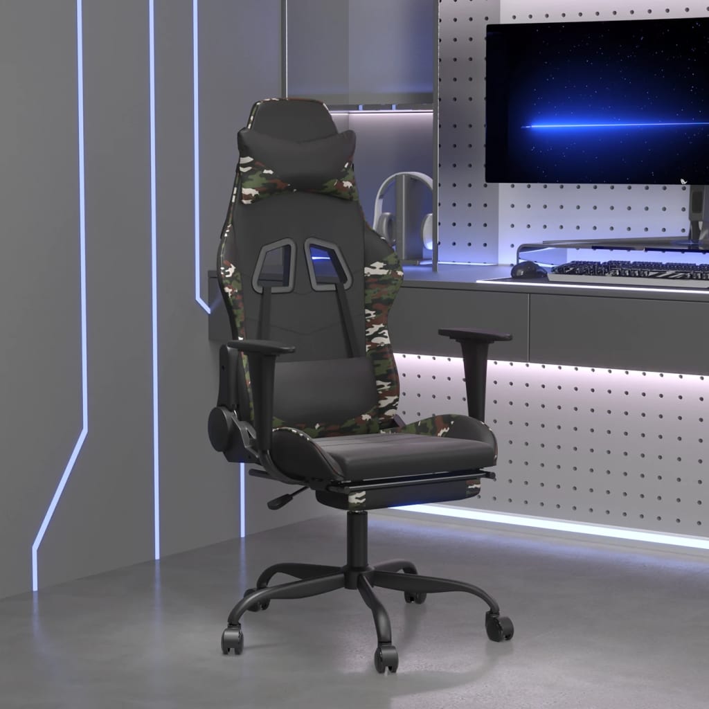 Fotel do masażu gaming vidaXL z ekoskóry z podnóżkiem i kółkami 360°