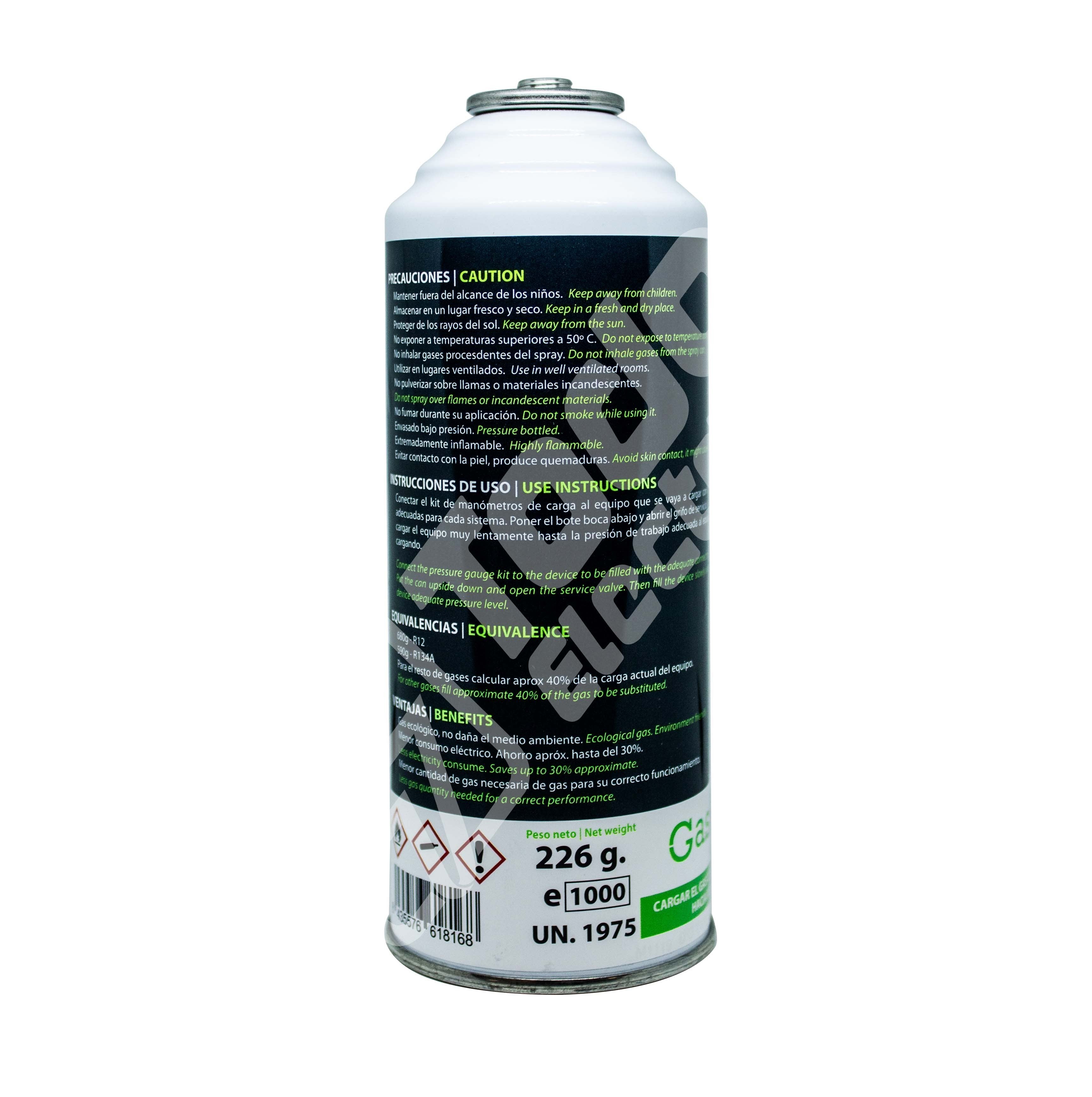 Pack Botellas Gas refrigerante orgánico Gasica D2 Sustituto R12/R134a más Kit Mangueras con manómetro recarga aire acondicionado - 5