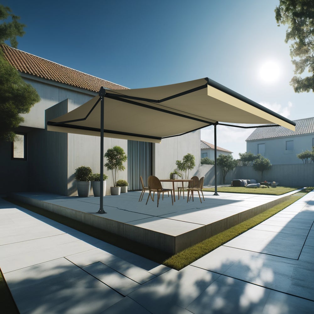 Store Double Pente 3x3m Aluminium écru - Terrasse/balcon - Toile Déperlante UV50+