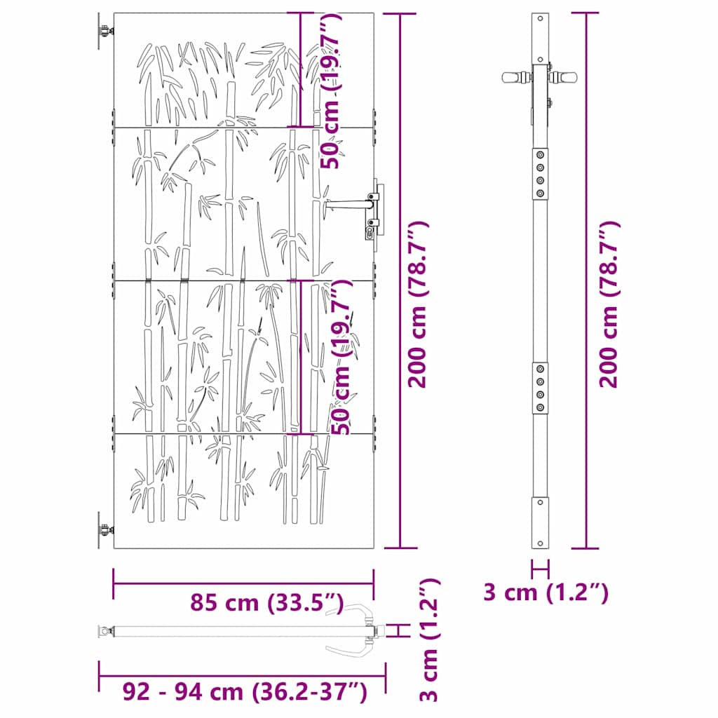 Porte de Jardin Noir 85 x 200 cm Acier peint par poudre vidaXL - 3