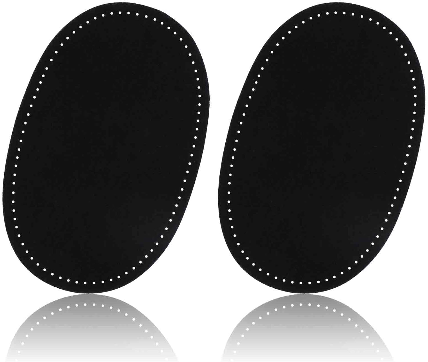 Zestaw 2 łat na łokcie ze sztucznej skóry do swetrów, kurtek, kurtek puchowych i spodni – kształt owalny, do przyszycia (czarny)