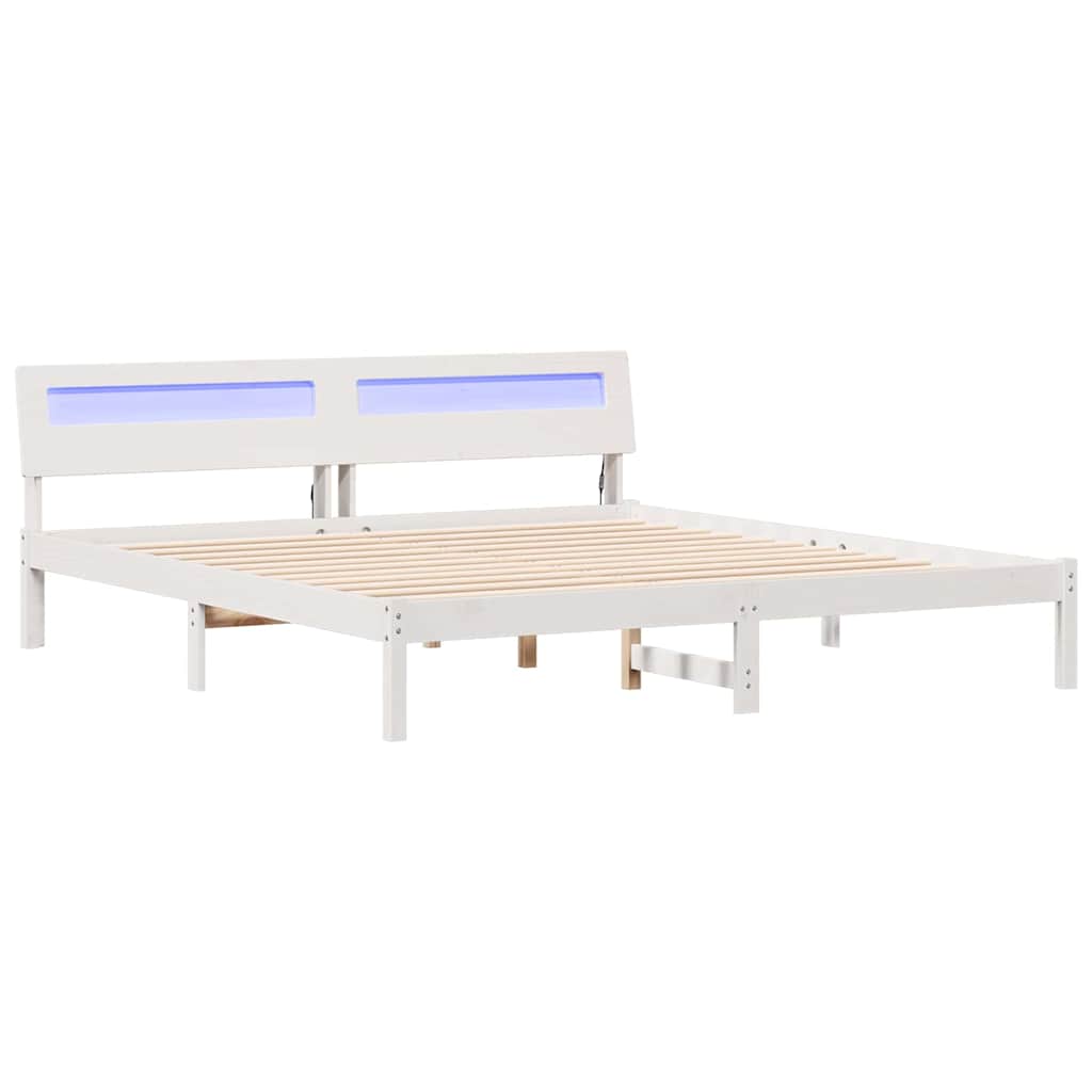 Łóżko Łóżko Drewniane Białe Rama Łózko Ze Stelażem 200 x 200 cm