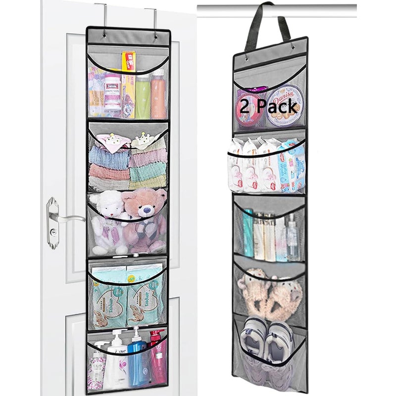 Zestaw 2 wiszących półek – organizer do przechowywania z 5 kieszeniami z siatki – organizer kieszeniowy do szafy