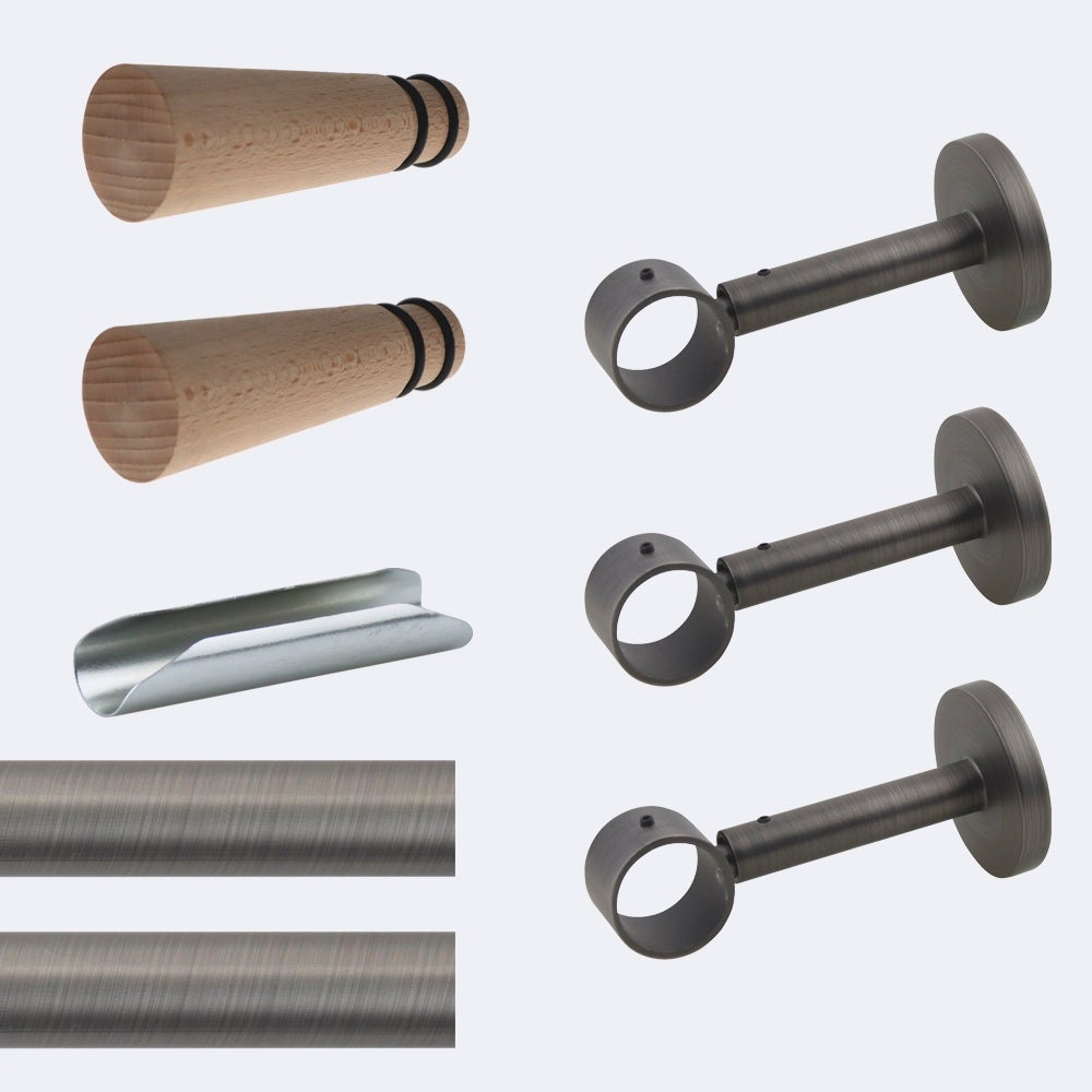 Kit de tringle à rideaux Carbone 300cm Diam.28mm Embout Cône Bois ...